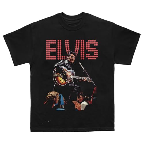 Elvis Presley Offizielles Merch Guitar Stage T-Shirt Unisex für Erwachsene Schwarz Mittel