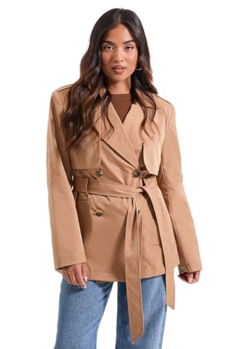 Image of Dorothy Perkins Petite Double Breasted Belted Trench Coat, 14, Camel