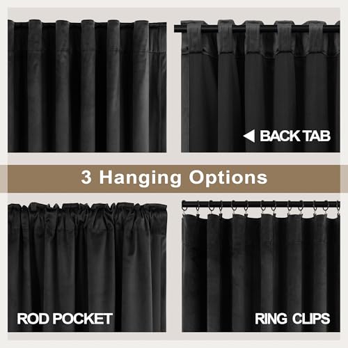 Image of Black Out Velvet Room Darkening Curtains 63 Inch Length for Living Dining 2 Panels Heavy Privacy Energy Smart Insulating Summer Heat Winter Curtain for Kitchen Door Doorway Master Bedroom Guest Office