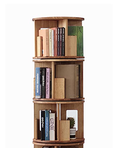 Bear Qiaqia 360° Rotating Bookshelf, 4 Tier Solid Hardwood Freestanding Display Stackable Bookcase, Oiled Oak Finish, For The Living Room, Study And Office(56X17X17 Inch) #TOP3