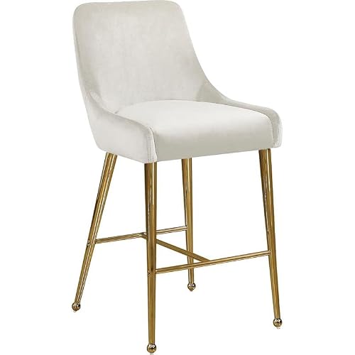 Meridian Furniture 745Cream Owen Collection Modern | Contemporary Velvet Upholstered Counter Stool With Polished Gold Metal Legs, Set Of 2, Cream, 23" W X 21" D X 40" H #TOP2