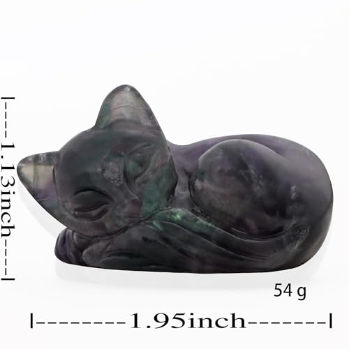 Figura de gato durmiendo en piedra Rainbow Fluorite 2 pulgadas miniatura 3