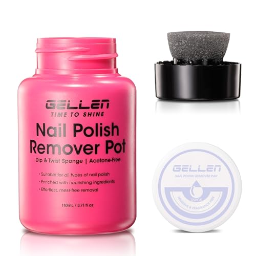 GELLEN Nail Polish Remover Jar Dip Twist Sponge Nail Polish Remover Pot For Fingernails Fragrance Acetone Free Non-drying Formula Shea Butter & Vitamin E 5-9s Quick Removal Non-toxic