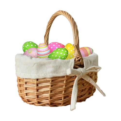 Panier Paques Enfant Petit Panier Osier avec Anse Rond de Pâques tressé Paniers Cadeau de à Fruits de à Repasser de aux Oeufs pour Les achats et pour Pique-Nique...