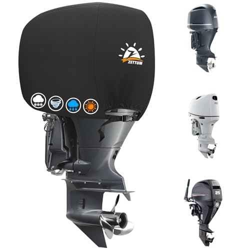 Zettum Outboard Motor Cover, 600D Boat Motor Cover Waterproof & Heavy Duty, Fade-Resistant Boat Engine Cover - Fit for Motor 50-115 HP, Black