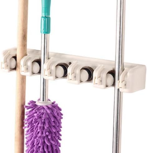 Kitchsmart - Multipurpose Wall Mounted Organizer. Ideal for hanging MOPS, BROOMS, TOOLS, SPORT EQUIPMENTS. The best Garage Organizer System! (White)