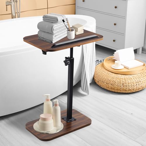 Image of comfoyar Couch Side Table Adjustable Height, C Shaped End Table for Bed Chair and Small Space, 360 Swivel 180 Flip, Sofa TV Tray Living Room Bedroom with Slat for Laptop Snack