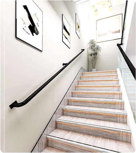 Main courante escalier fer galvanisé noir 380cm rampe de sécurité murale PMR - 4