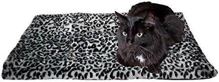 Downtown Pet Supply Thermal Cat Bed - Insulated Cat Mat with Aluminum Film & Sherpa Backing - Washer Safe Faux Fur Cover - Self-Warming Nap - Regular - Animal Print Grey - 23 x 19in