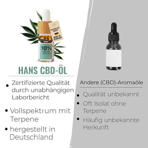Hanföl CBD Öl von Hans Brainfood – 200 Tropfen (10 ML, 10%)