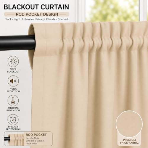 Image of Valance Blackout Rod Pocket Pattern Curtain Pack of 1 Piece, Kitchen Curtain | 3 Feet - Beige