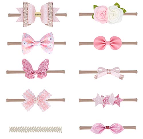 Baby Headbands Turban Knotted, Girl's Hairbands for Newborn, Toddler and Children's (Pink Sets of 10)