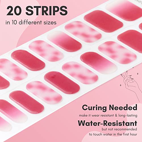 Makartt Semi Cured Gel Nail Strips Gel Nail Polish Sticker Nail Stickers Glossy Full Nail Wraps For Women With Nail File, Nail Wipe And Wood Stick Easy And Quick Nail Art 20 Strips（Camellia Rose） #TOP2