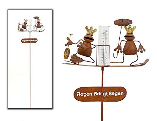 Preisvergleich Produktbild Regenmesser Metall / Gartenstecker Gartendeko Rostoptik Froschkönige