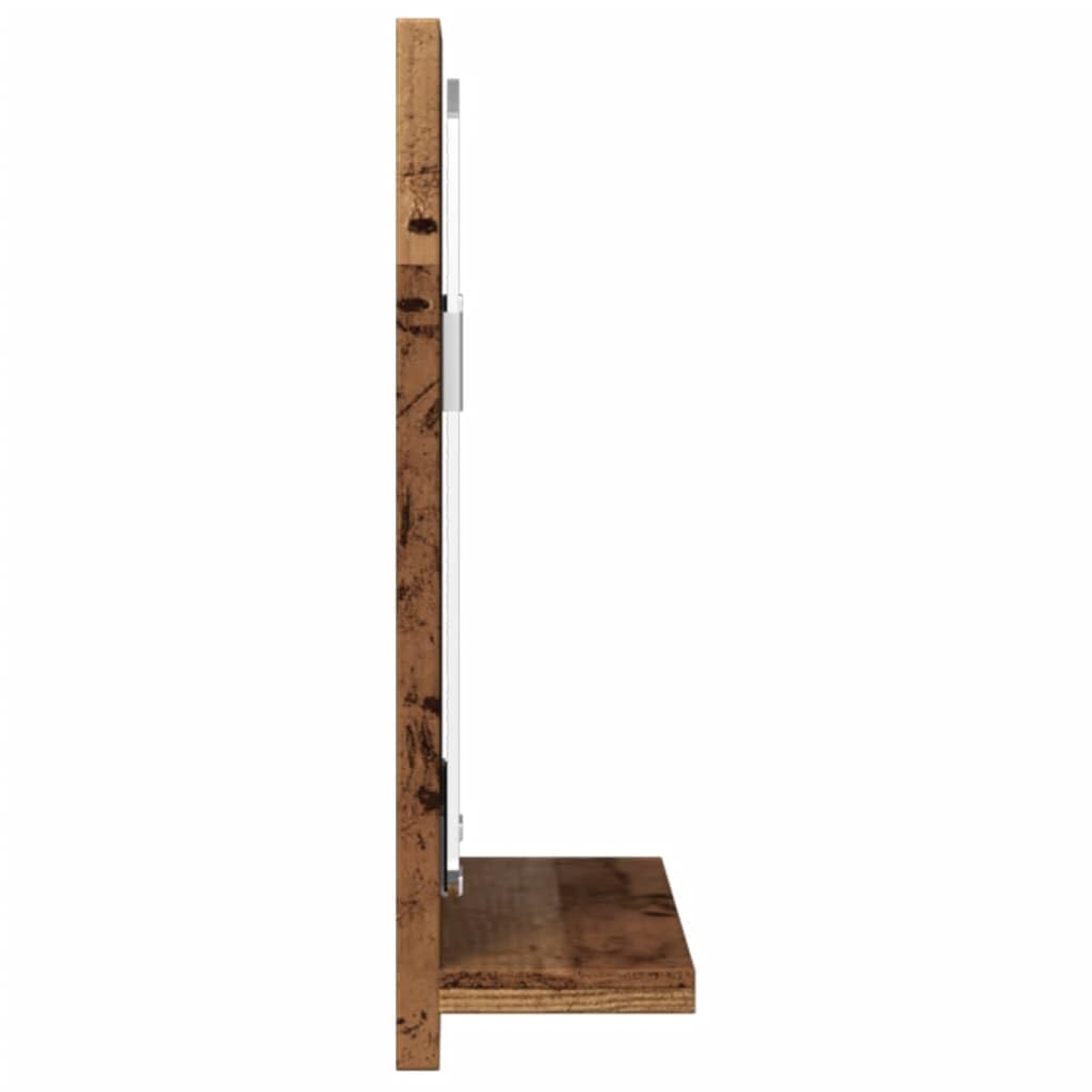 Lustro łazienkowe z półką o wyglądzie starego drewna, 60 x 11 x 37 cm, materiał drewnopochodny, wiszące na ścianie z miejscem do przechowywania pod umywalkę, meble łazienkowe, miejsce do