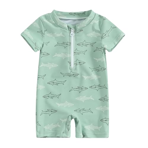 Image of Xiaodriceee Toddler Baby Boy Swimsuit One-Piece Zipper Starfish Tree Print Bodysuit Sunsuit Swimwear Bathing Suit
