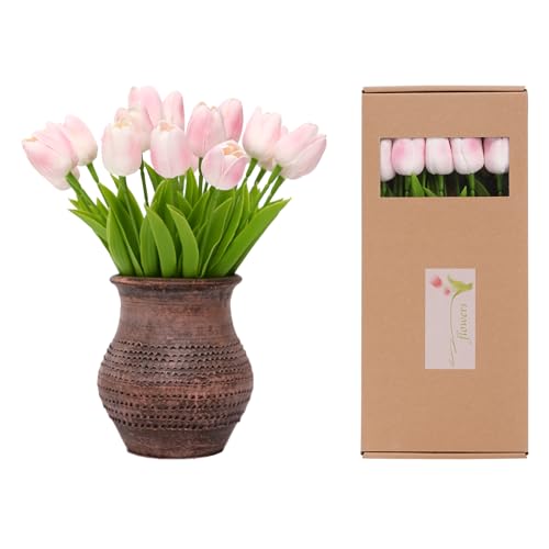 ucky 20 Pcs Light Pink Artificial Tulip Silk Fake Flowers Realistic Touch Spring Summer Fake Flowers for Home Decor Outdoor Garden Parties and Wedding