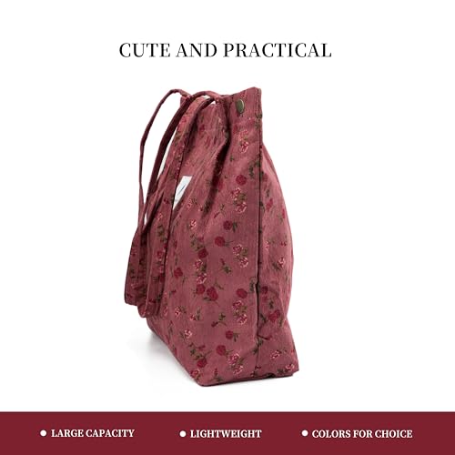 Image of TOPASION Cute Corduroy Tote Bag Canvas Shoulder Handbags for Women Travel Shopping