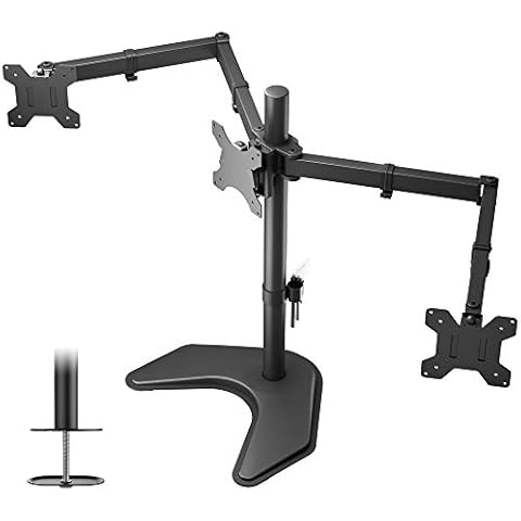 BONTEC Triple Monitor Stand for 13-24 Inches, 3 Monitor Desk Mount, Free Standing Fully Adjustable Stand for 3 Screen, Each Arm Holds up to 10kgs, VESA 75/100mm with 2 Installation Options Cover
