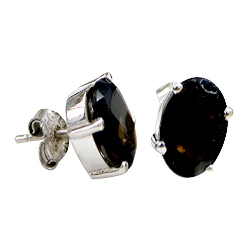 Pendientes de cuarzo ahumado natural mujer plata de ley forma ovalada