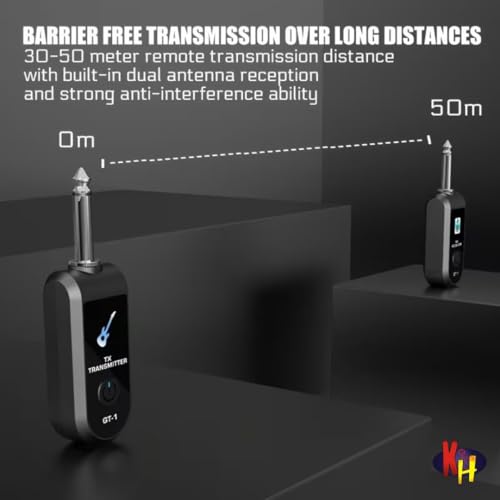 Image of kh Wireless Guitar System One Transmitter to One Receivers | Built-in Rechargeable Battery | 6.35mm Plug Wireless Audio Transmitter & Receiver for Electric Guitar, Bass, Keyboard, Amplifier, Mixer