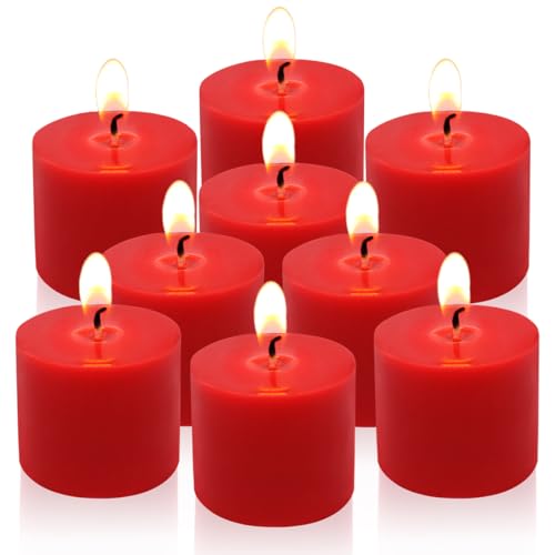 9 Packs Red Votive Candles Small Unscented 1.5 Inch Diameter Wax Candles for Christmas Valentines Day Wedding Party Table Holiday & Home Decoration - 8 Hours Burn Time (1.5 W x 1.25 H)