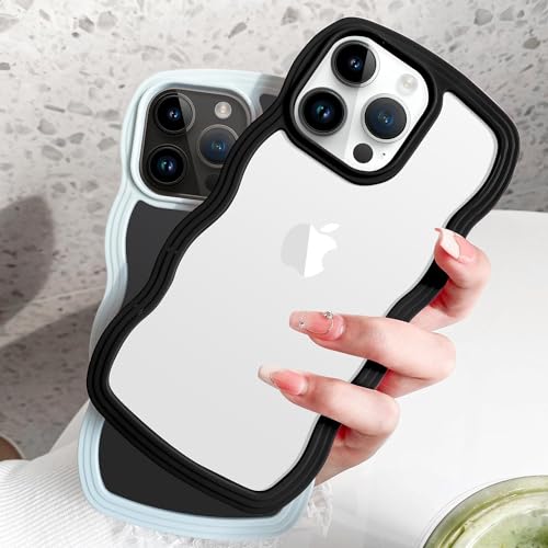 Image of MIDOS Back Cover Compatible with iPhone 14 Pro Max, Cute Curly Wave Frame Clear Case for Girls Women, Transparent Soft Silicone TPU Bumper Shockproof Protective Cover for iPhone 14 Pro Max (Black)