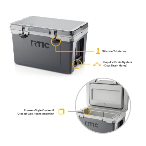 Image of RTIC 52 QT Ultra-Light Hard Cooler | Portable Ice Chest Box for Beach, Drink, Beverage, Camping, Picnic, Fishing, Boat, Barbecue, 30% Lighter Than Rotomolded