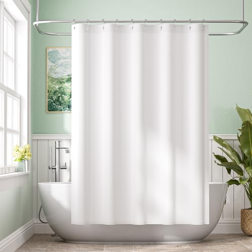 Image of Amazer Small Stall Shower Curtain Liner Washable, 60 x 72 Inches, Fabric Shower Liner with 2 Bottom Stones, Narrow Waterproof RV Shower Curtain Liner, 10 Grommet Holes, Hotel Quality, White