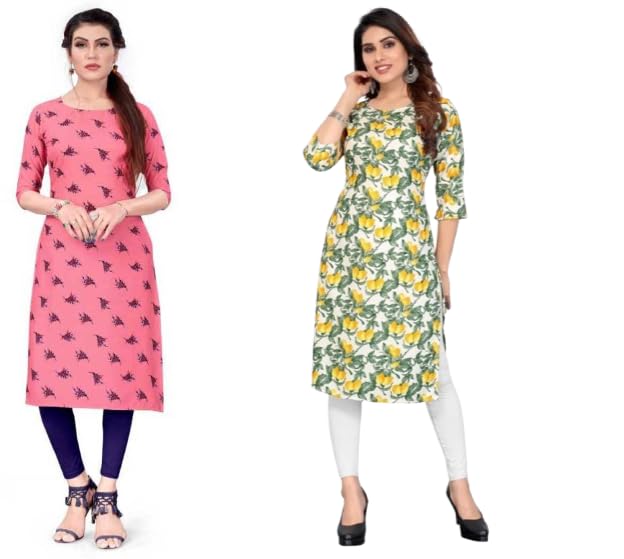 Women's Printed Crepe Kurti with Three-Quarter SleevesJSE S_Combo 272 Multicolour-image-33