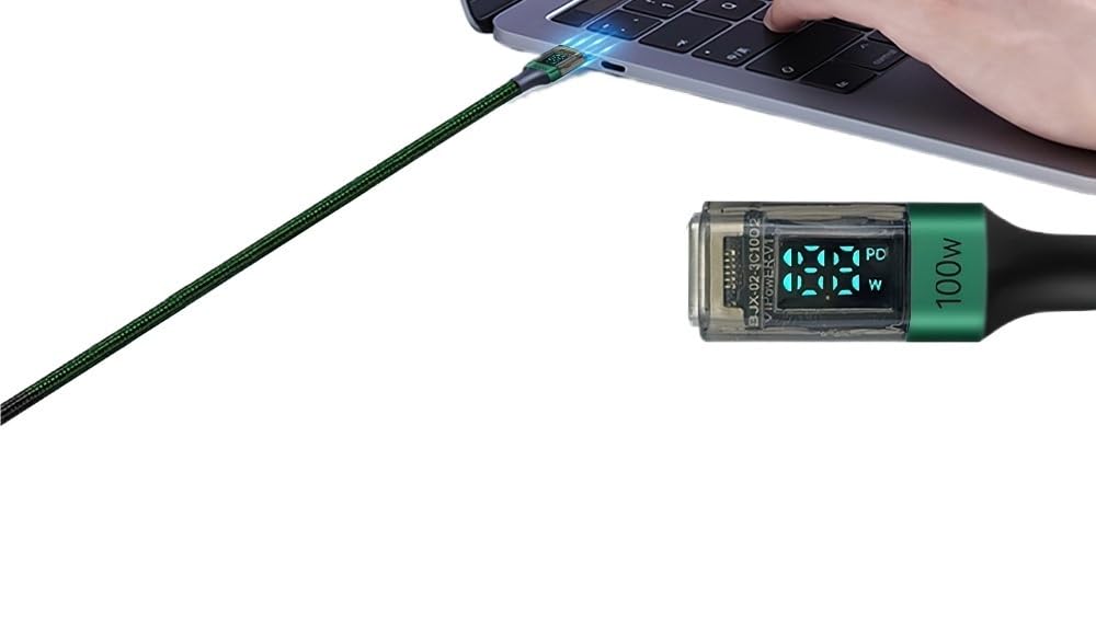 Kabel USB C PD 100 W cyfrowy wyświetlacz, przewód danych USB C do C, 0,5 m, 1 m, 2 m, szybki znak, ge typ / C ładowanie (2 m, zielony)