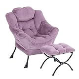 Furlide Lazy Chair with Ottoman, Modern Chair with Folding Footrest, Plush Purple Lounge Accent Chair, Comfortable Reading Chair, Oversized Armchairs for Bedroom, Study, Living Room, Courtyard