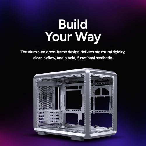 Image of Cooler Master MasterFrame 400 Micro ATX PC Case, Premium Aluminum mATX Modular Chassis, 1x ARGB Fan, 390mm GPU Support, 360mm AIO Radiator, Dual Orientation, USB 3.2 Type-C, Silver