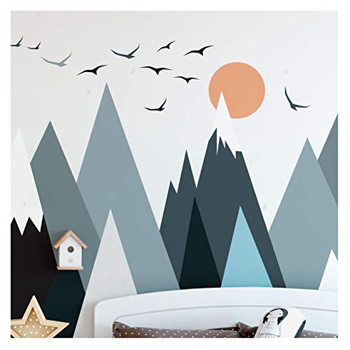 Ambiance Stickers Muraux Enfants Décoration Chambre Bébé - Autocollant Sticker Mural Adhesif Géant Montagnes Scandinaves Parka - H60 x L90 cm