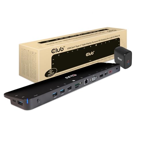 Station d'accueil USB C triple écran Club3D hub multiport ordinateur portable PD 65W