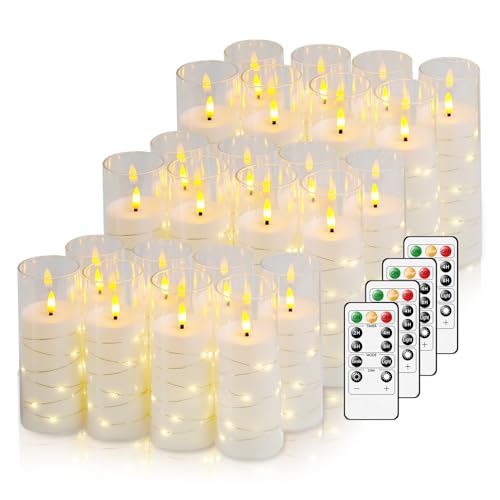 Image of Nimiko Flickering Flameless LED Candles,Battery Operated Candles 24 Pcs with Embedded Star String,Acrylic LED Pillar Candles with Remote,Suitable for Home Decoration to Create an Atmosphere (White)