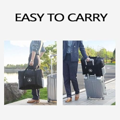 Image of CAVALO Be Unique Travel Duffle Bag for Luggage Spacious with Pockets Foldable Weekender Zipper Bag, Stylish Handbag Carry on Trolley Bag Waterproof Nylon Black 44 x 18 x 35 cm