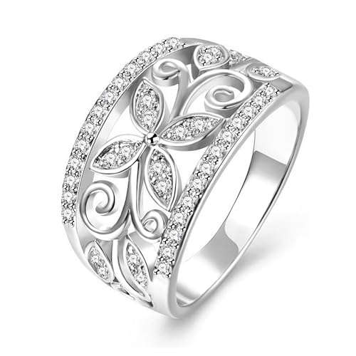 Rose Gold Plated Wide Hollow Flower Butterfly Anniversary Cocktail Statement Rings for Women CR098