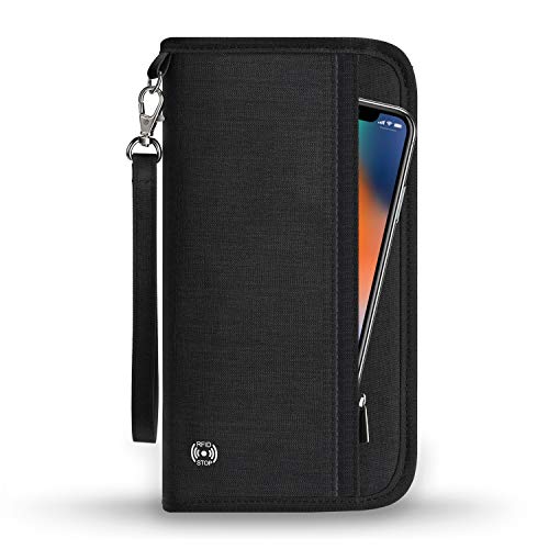 Preisvergleich Produktbild Reisepass Tasche Reisepasshülle RFID-Blocker Schutzhülle / Familien Reise Brieftasche Pass Hülle Passport Etui Ausweistasche Dokumente Organizer für Damen / Herren 25 x 14 cm schwarz