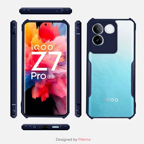 Image of Outlouders Back Cover for iQOO Z7 Pro 5G / Vivo T2 pro 5G | Ultra Hybrid Transparent | Full Camera Protection | Raised Edge | Crystal Clear Bumper Case (Blue)