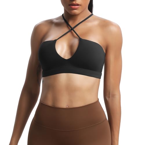 Aoxjox Women's Workout Sports Bras Jamie Deep V Fitness Training Gym Bra Yoga Crop Tank