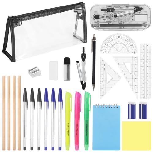 26 Pcs Back To School Stationery Set Clear Pencil Case And Stationery