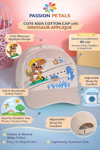 Image of PASSION PETALS Summer Dino Rockstar Baseball Cap for Kids Boys and Girls 2-4Years