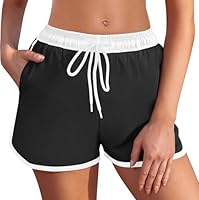 Ekouaer Badeshorts Damen Badehose High Waist Schwimmhose Schnell Trocknende Strandshorts Frauen mit Liner Taschen, Schwarz + Weiß M