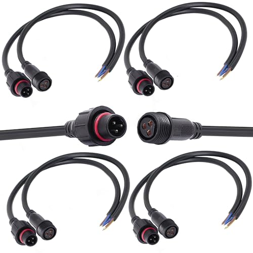 3wire Waterproof Connector, 3Pin Male Female Plug LED Connector with 16 AWG IP68 20CM Extension Cable for Car, Boat,Truck,Indoor/Outdoor LED Strip Lights.(3Pin 5Pairs)