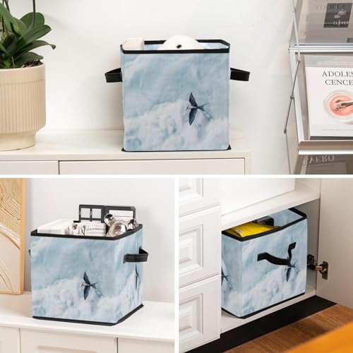 Boîte de rangement pour jouets et linge cube tissu pliable motif ciel - 6