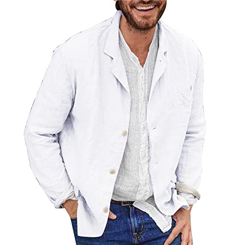Men's Casual Blazers Loose Fit Long Sleeve Button Down Solid Lapel Collar Jackets Lightweight Business Work Shirts Plus Size
