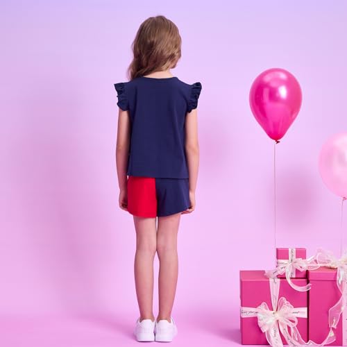 Image of VIKITA Girls Cotton Outfits Sparkling Cute Cartton T Shirt Tank Top and Shorts Fashion Clothing Set for Summer