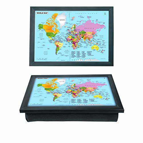 World Map Soft Cushioned Bean Bag Padded laptray Home Breakfast Dinner TV Laptop Writing (Grey)