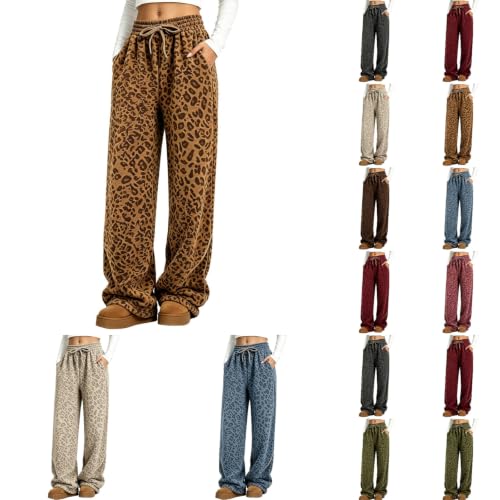 ASFGIMUJ Leopard Sweatpants Women Wide Leg Elastic Waist Casual Baggy Pants - image 1